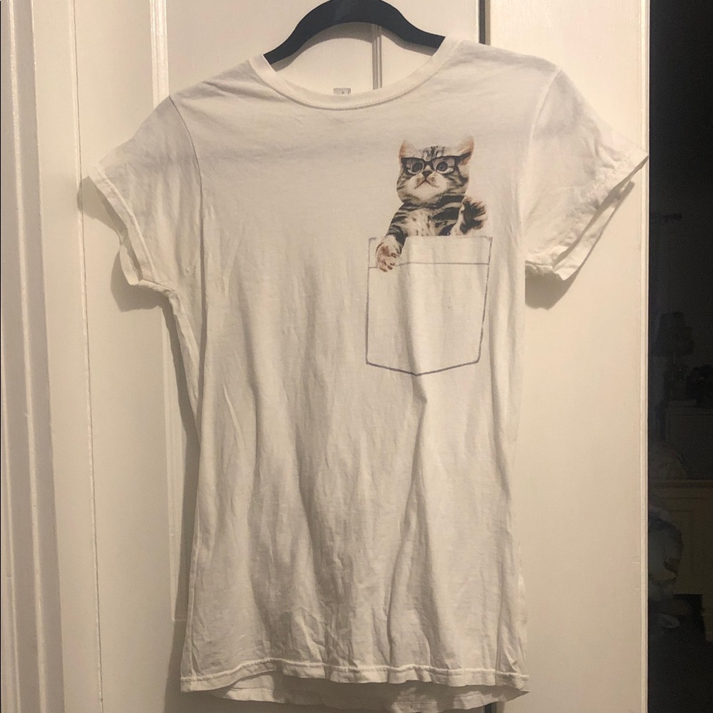 Pocket Kitten Graphic White T-shirt